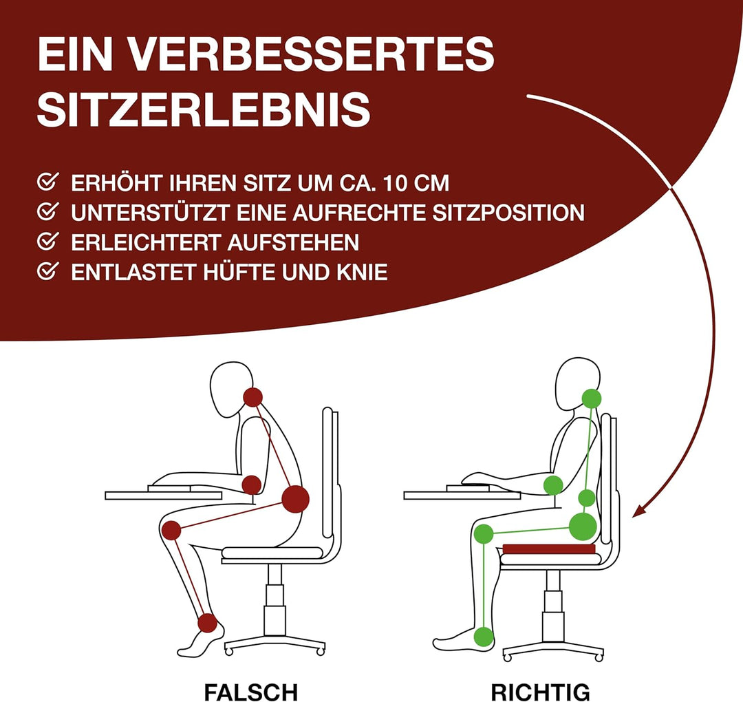Orthopädisches Memory-Schaum Sitzkissen 10 cm Sitzerhöhung - Ergonomische 40x40x10 cm Aufstehhilfe M