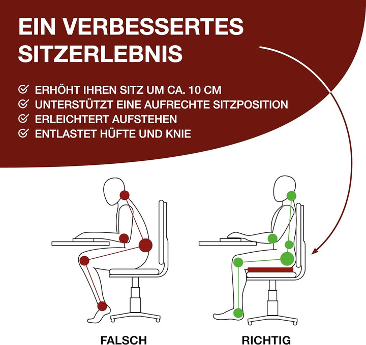 Orthopädisches Memory-Schaum Sitzkissen 10 cm Sitzerhöhung - Ergonomische 40x40x10 cm Aufstehhilfe M