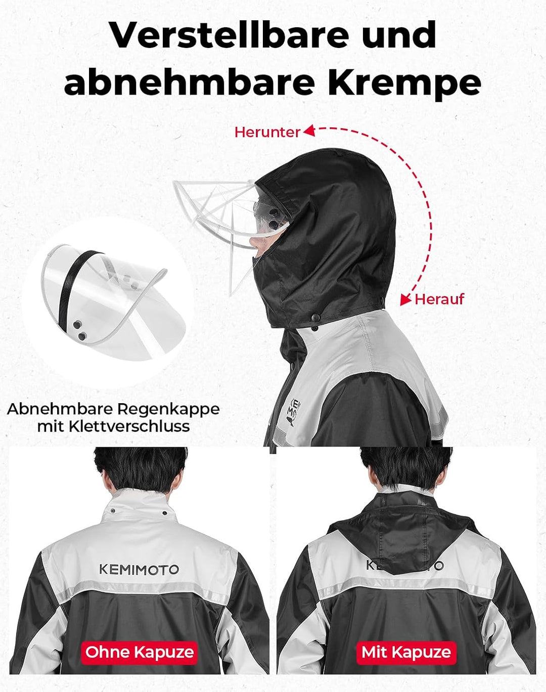 KEMIMOTO Regenanzug für Herren, Wasserdichter Regenmantel, Atmungsaktiv Regenbekleidung Regenjacke f