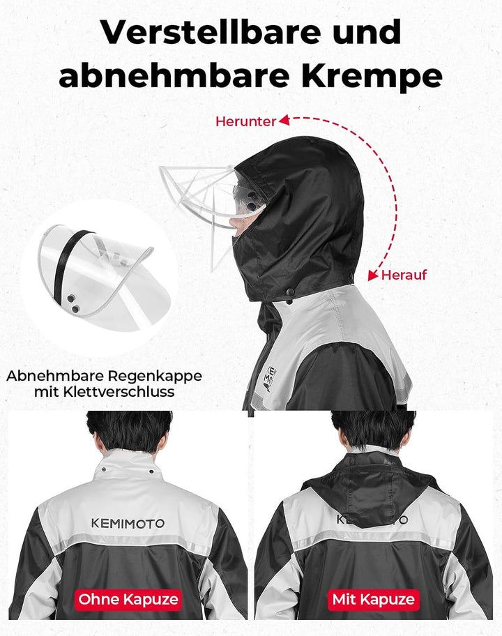 KEMIMOTO Regenanzug für Herren, Wasserdichter Regenmantel, Atmungsaktiv Regenbekleidung Regenjacke f