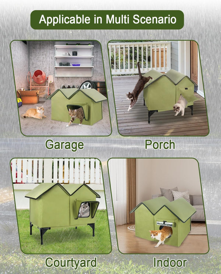 Katzenhaus im Freien, Grosse wasserdichte isolierte Katzenkennel mit erhöhter Basis, Winterhaus für