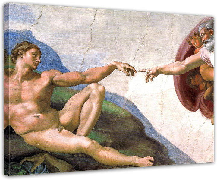 Bilderdepot24 Bild auf Leinwand | Michelangelo Die Erschaffung Adams in 60x50 cm als Wandbild | Wand