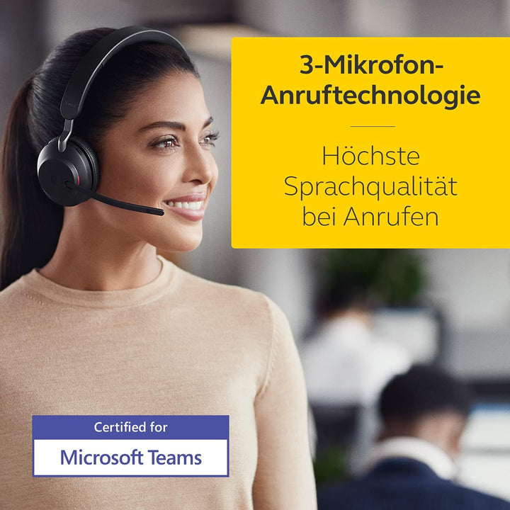 Jabra Evolve2 65 Wireless PC Headset – Noise Cancelling Microsoft Teams Certified Mono Headphones wi