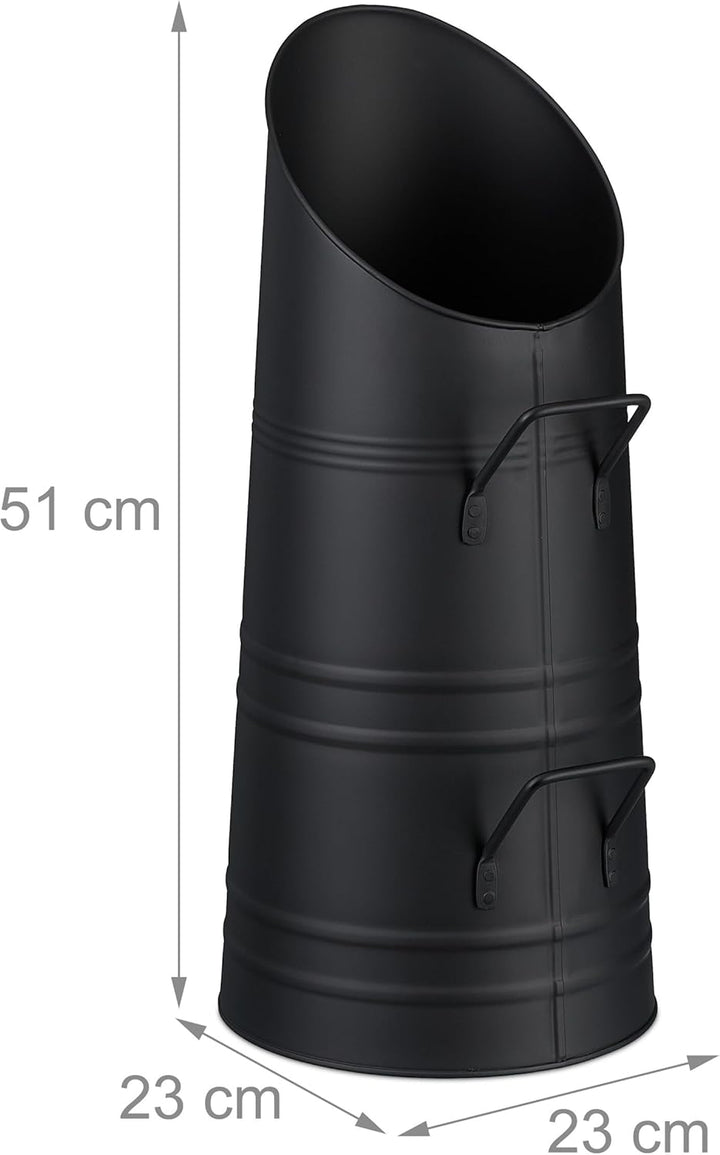 Relaxdays Kohlenschütte, 9 Liter, Eisen, Kohleneimer mit 2 Griffen, Pelletschütte zum Nachfüllen, Ka