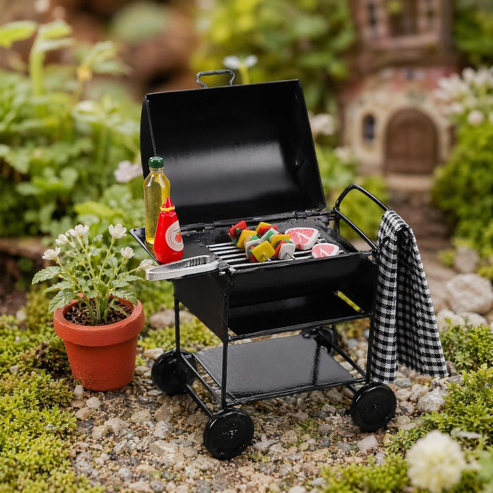 Hemobllo 1:12 Kindergrill Spielzeug Mini Grill, Puppenhaus Zubehör Küche und Garten, Miniatur Möbel