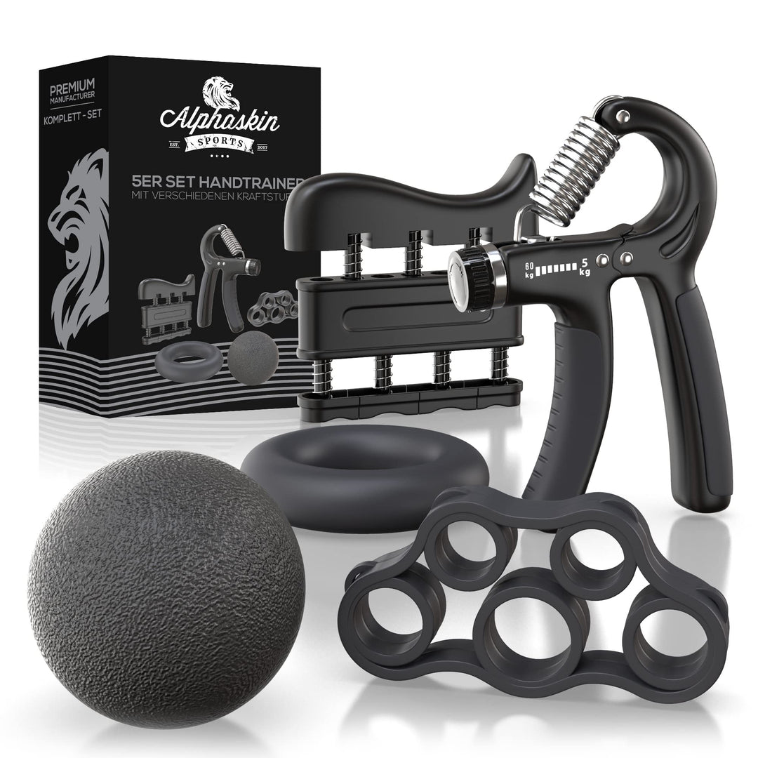ALPHASKIN Premium Handtrainer I Verbessertes Konzept 2023 I 2er & 5er Set | Fingertrainer Griffkraft