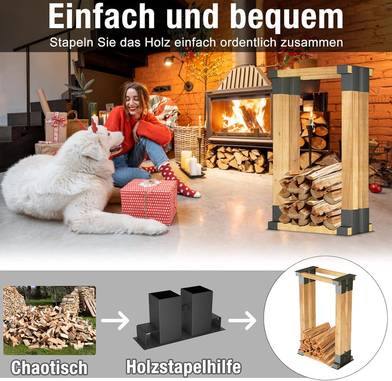 AufuN Holzstapelhilfe 4er Set, stabile Holzstapelhalter für Kaminholz Brennholz Stapelhilfe verzinkt