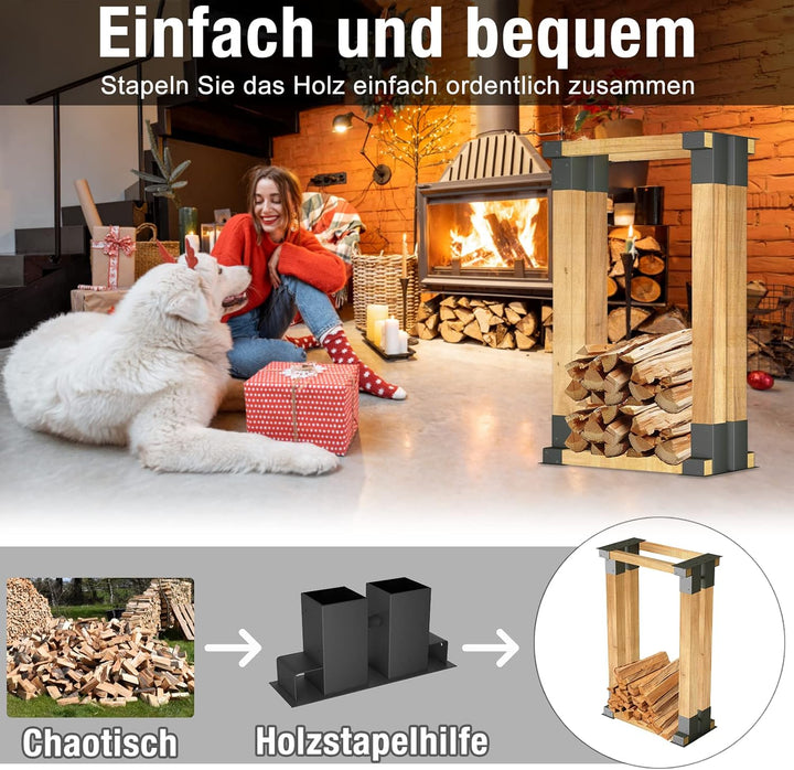 HENGMEI Holzstapelhilfe für Kaminholz Holzstapelhalter Brennholzregal Kaminholzhalter Brennholz Stap