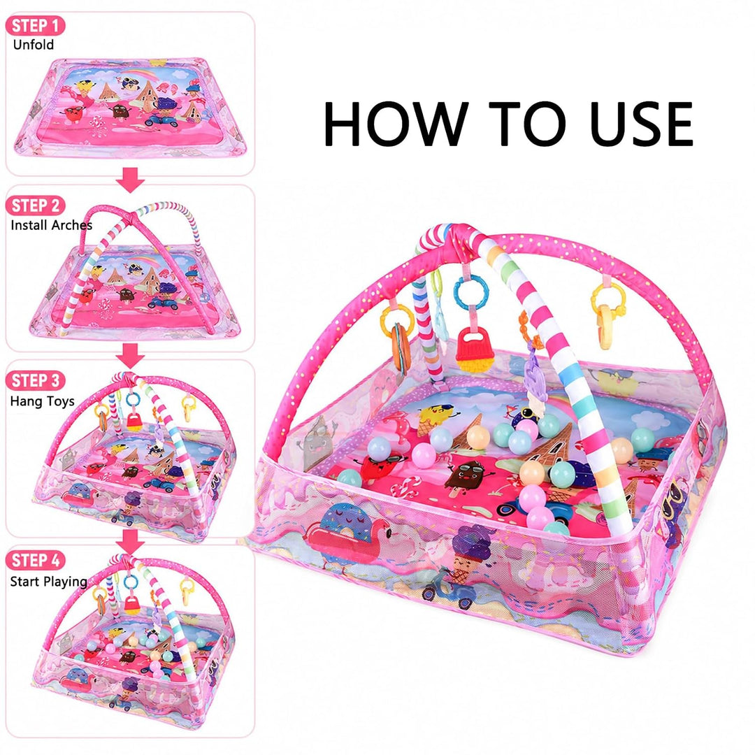 Bebamour Baby Spielmatten Bodenturngeräte von Geburt an, 18 Bälle, 5PCS Hängespielzeug, weiche Baby