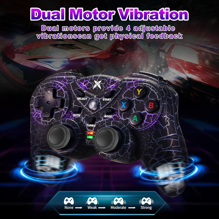 NBCP PC Wireless Game Controller mit Dual Vibration, 2.4G Gaming Joystick, RGB Beleuchtung und Turbo