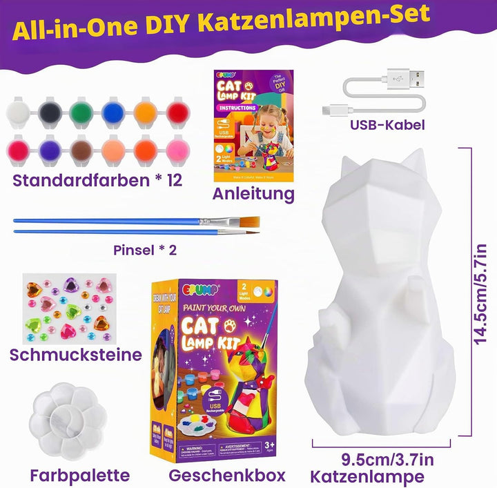 EPUMP Malen Sie Lhre Eigene Katzenlampe mit 2 Lichtmodi – Bastelset Wiederaufladbarer 1200 mAh Nacht