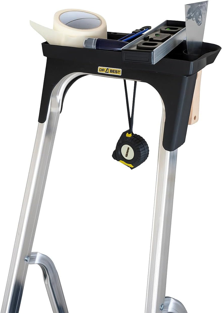 DRABEST Leiter PRO Serie 3 Stufen Trittleiter klappbar Aluleiter mit Arbeitsschale Haushaltsleiter B