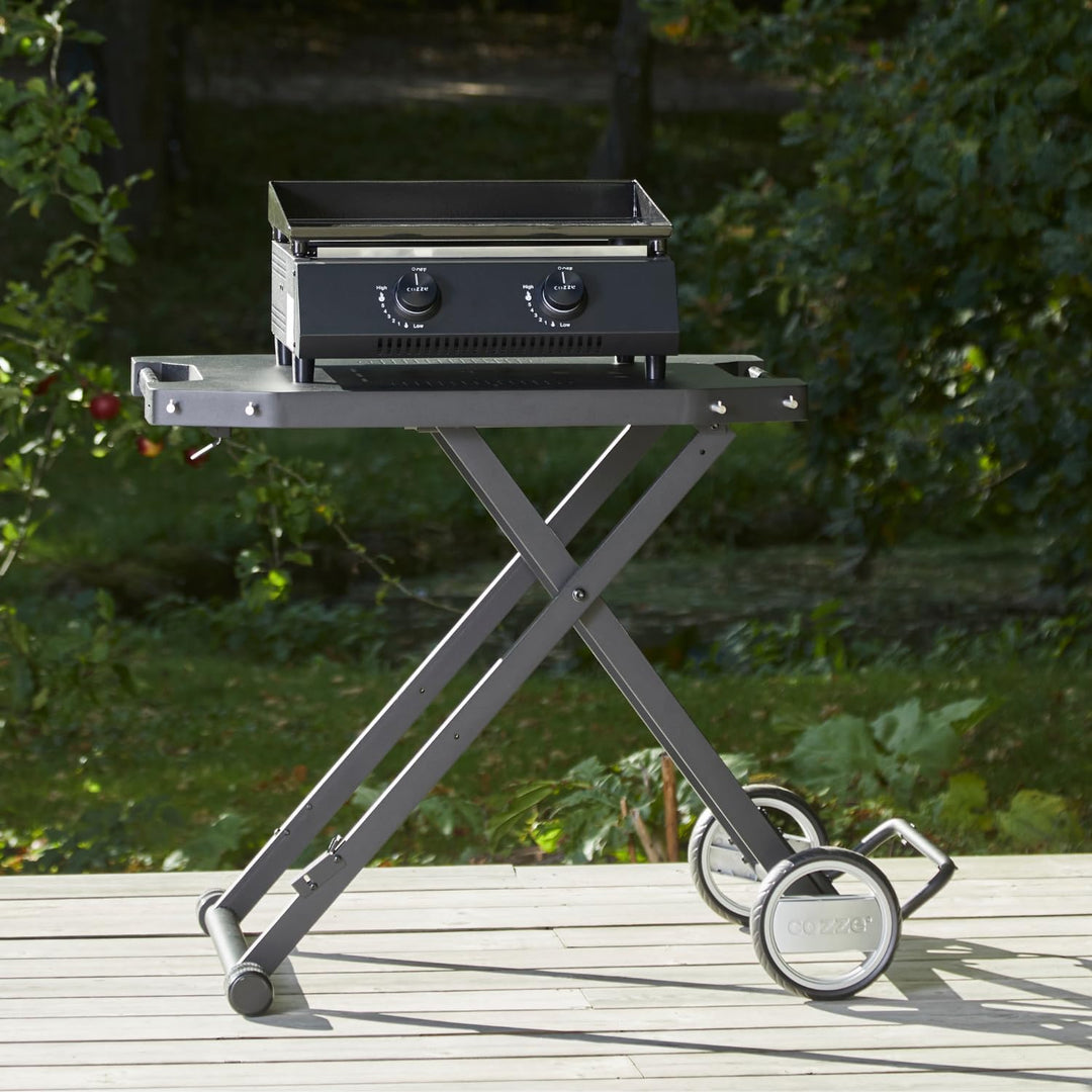 cozze® Outdoor Beistelltisch mit Rollen, Schwarz | Praktischer Tisch Aussen Klappbar | Handlicher Ga