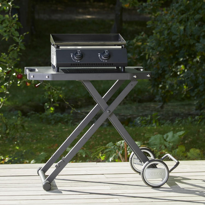 cozze® Outdoor Beistelltisch mit Rollen, Schwarz | Praktischer Tisch Aussen Klappbar | Handlicher Ga