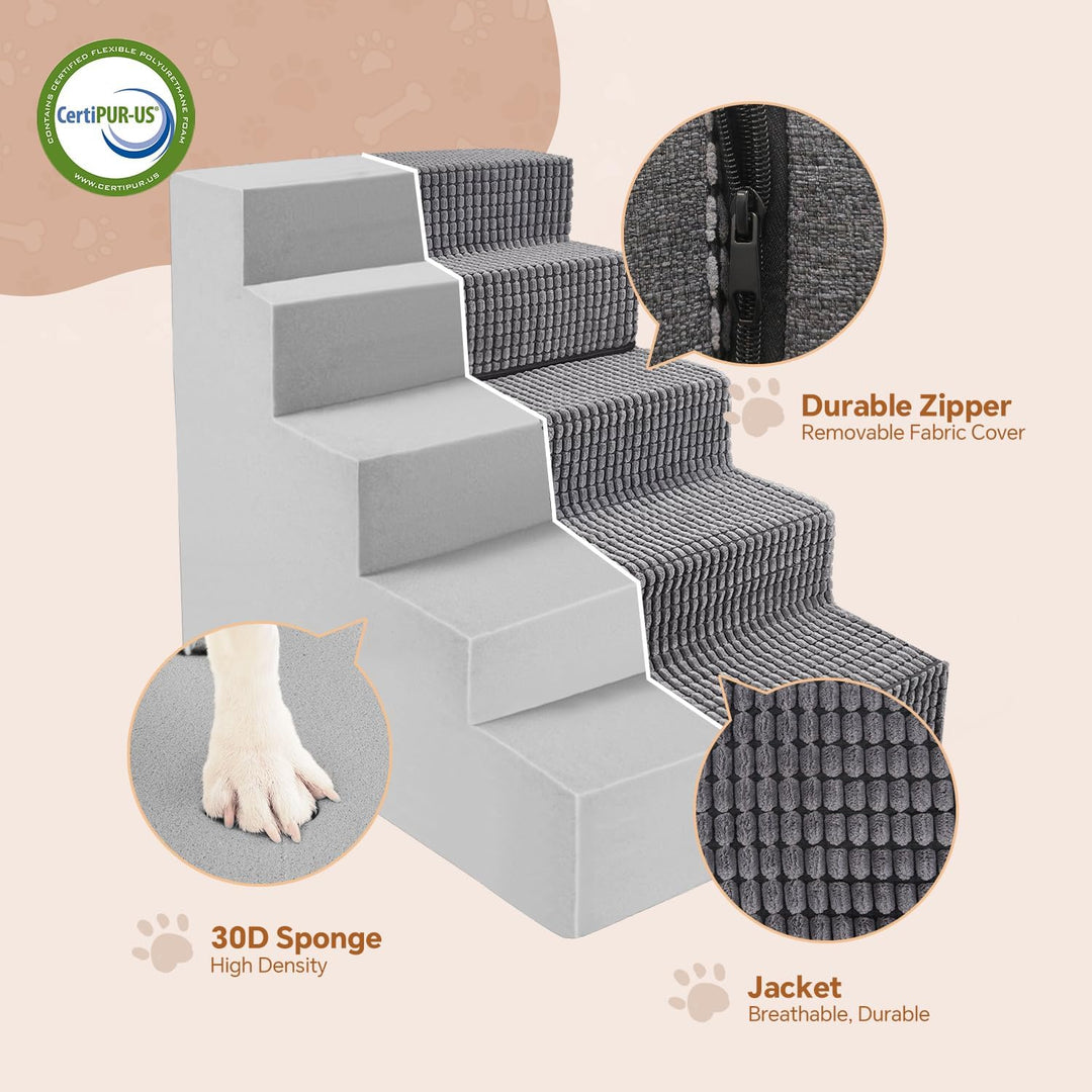 Sytopia Haustiertreppe, 5 Stufen, Hochelastischer Schwamm, Waschbar Bezug, Hundetreppe Für Kleine Hu
