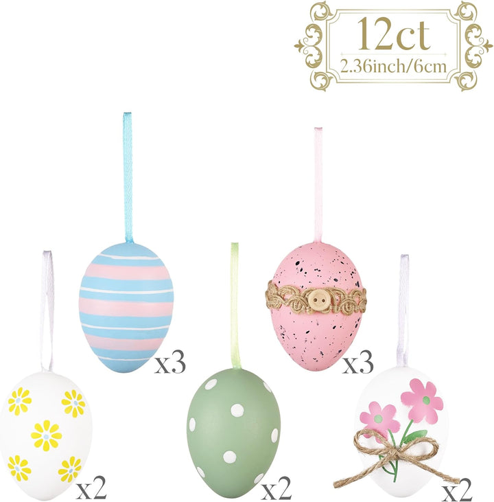 Valery Madelyn 12er Ostereier zum Aufhängen für Osterdeko,6cm Bunte Plastikeier für Ostern Deko,Rosa