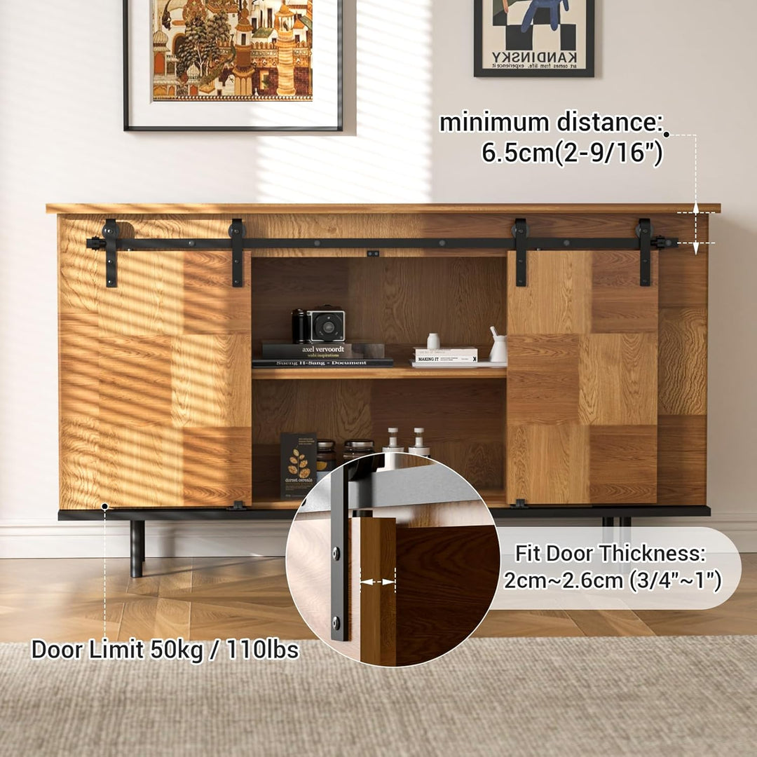 BONIKLUBA 8FT/244cm Mini Schiebetür-Hardware-Kit für Doppeltüren TV-Ständer, Kleiner Kleiderschrank