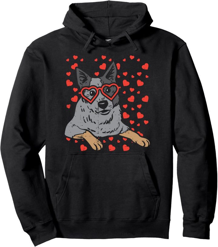 Heart Glasses Heeler Cute Valentines Day Cattle Dog Pet Gift Pullover Hoodie