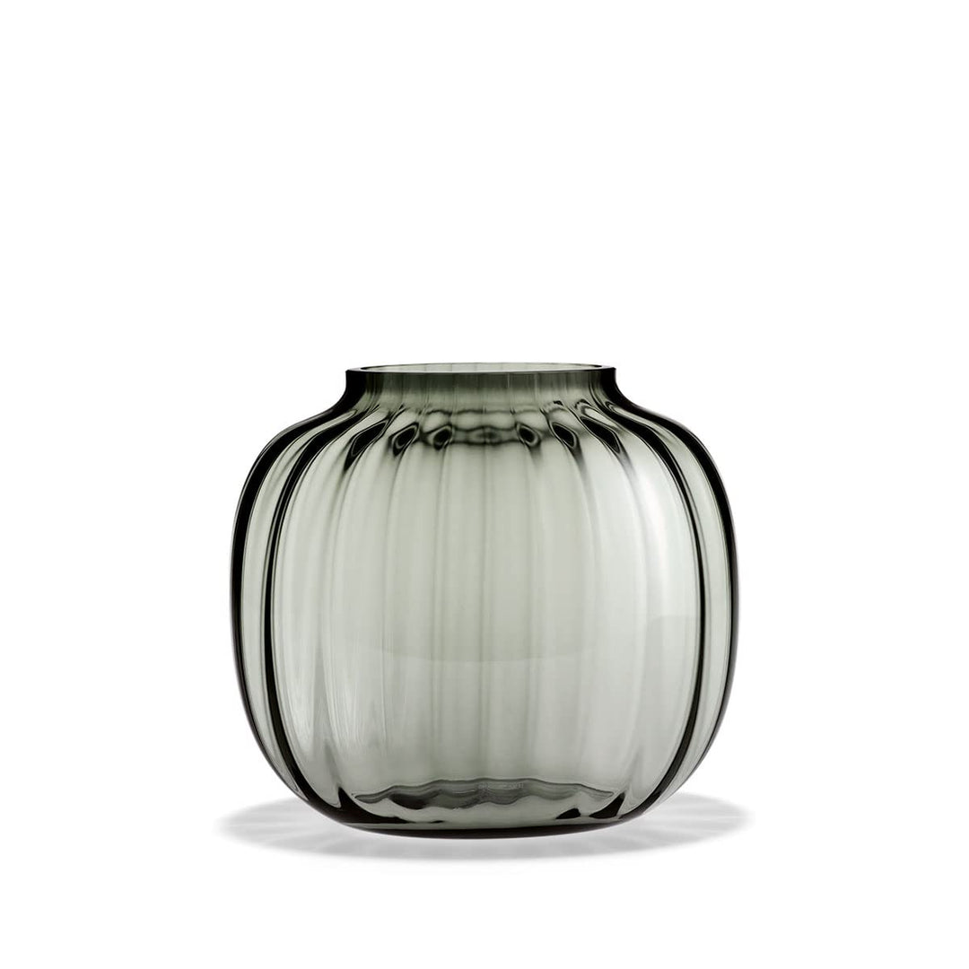 Holmegaard Ovale Vase H17.5 Primula optisches Muster mundgeblasenem Glas, grau 17,5 cm Rauch., 17,5