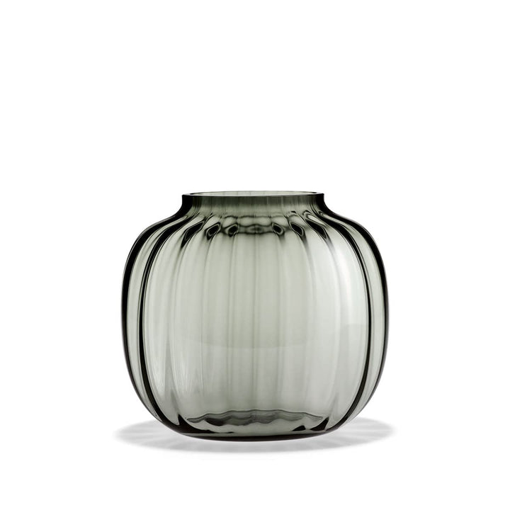 Holmegaard Ovale Vase H17.5 Primula optisches Muster mundgeblasenem Glas, grau 17,5 cm Rauch., 17,5