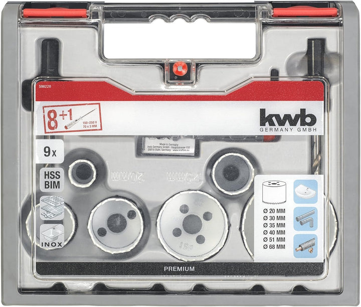 kwb 598220.0 Profi Bi-Metall Lochsäge-Set Nr. 1 für Installateure – 9-teilig, HSS-CO, Vario Zahnung,