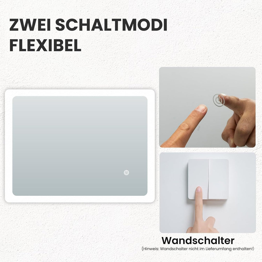Trintion LED Badspiegel 50x70cm mit Beleuchtung, Wandspiegel mit Touch-Schalter, Energiesparender Qu