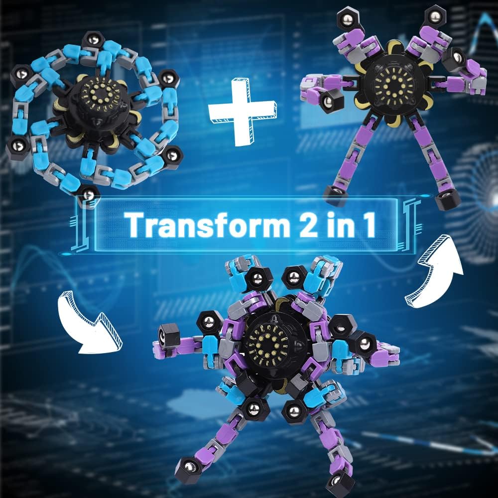 15PCS Robot Fidget Spinner Spielzeug für Kinder Erwachsene, DIY Deformation Chain Transformator Mech