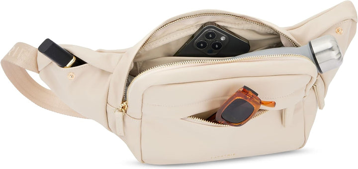 Expatrié Bauchtasche Damen Beige - Justine - Brusttasche für Reise, Festival & Sport - Stylische Bum