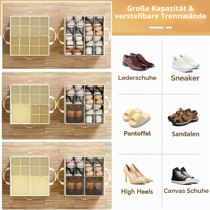 Schuhorganizer, Schuhaufbewahrung mit verstellbaren Trennwänden für 16 Paar Schuhe, Schuhaufbewahrun
