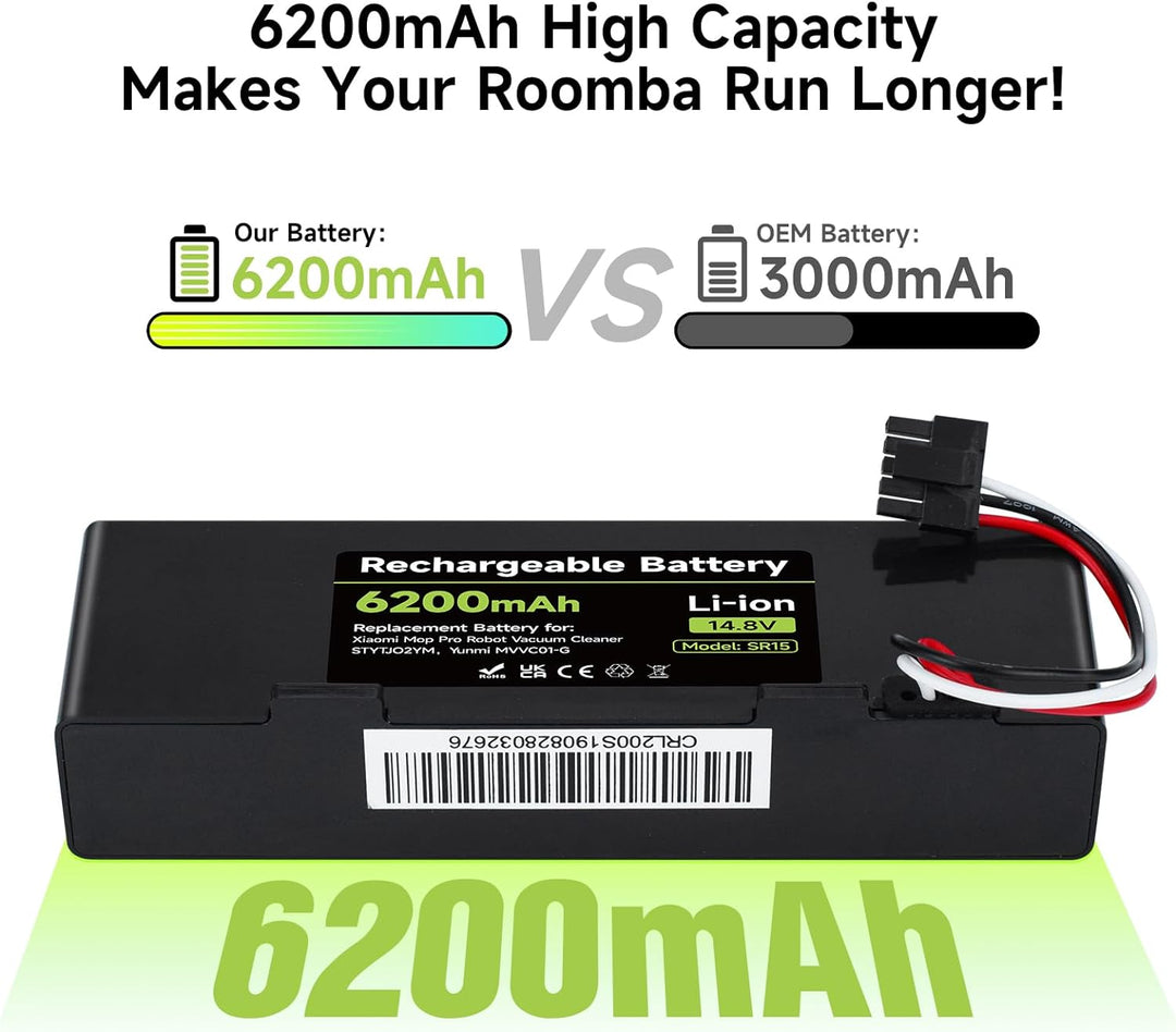 Mspalocell 6200mAh 14.8V Ersatzakku Kompatibel mit Xiaomi Mop, Mop 2s, Mop Pro, STYTJ02YM, Akku für