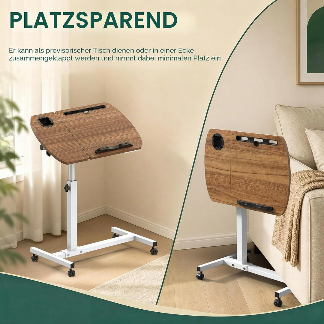 Soontrans Beistelltisch mit Rollen, Betttisch Klappbar 60×40cm, Laptoptisch Höhenverstellbar, Neigun