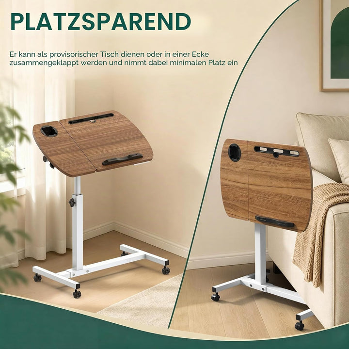 Soontrans Beistelltisch mit Rollen, Betttisch Klappbar 60×40cm, Laptoptisch Höhenverstellbar, Neigun