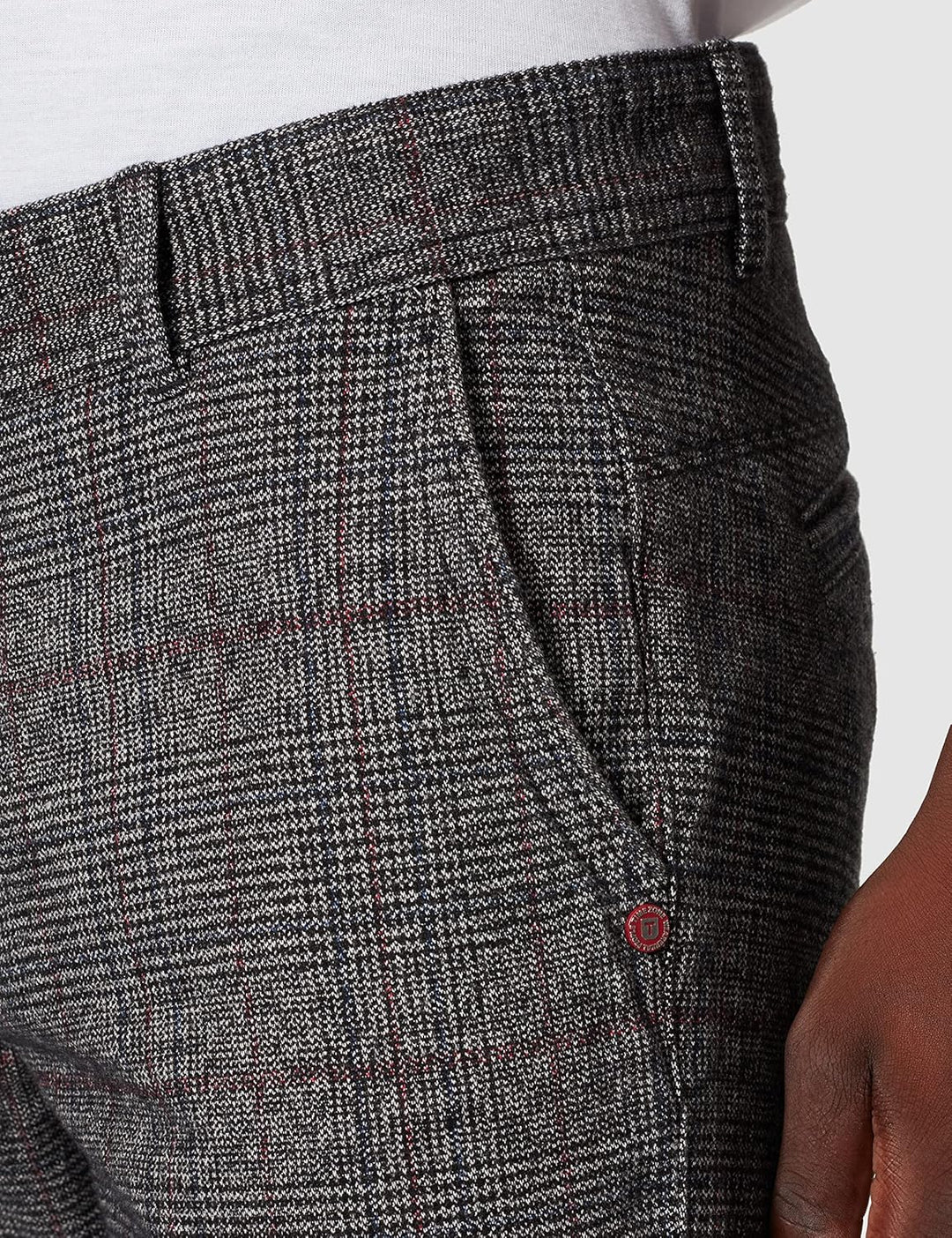 Timezone Herren Regular Luitz Freizeithose 30W / 32L Grey Black Red Check, 30W / 32L Grey Black Red
