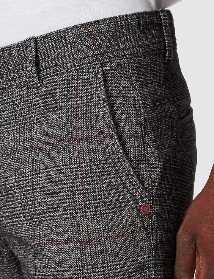 Timezone Herren Regular Luitz Freizeithose 30W / 32L Grey Black Red Check, 30W / 32L Grey Black Red