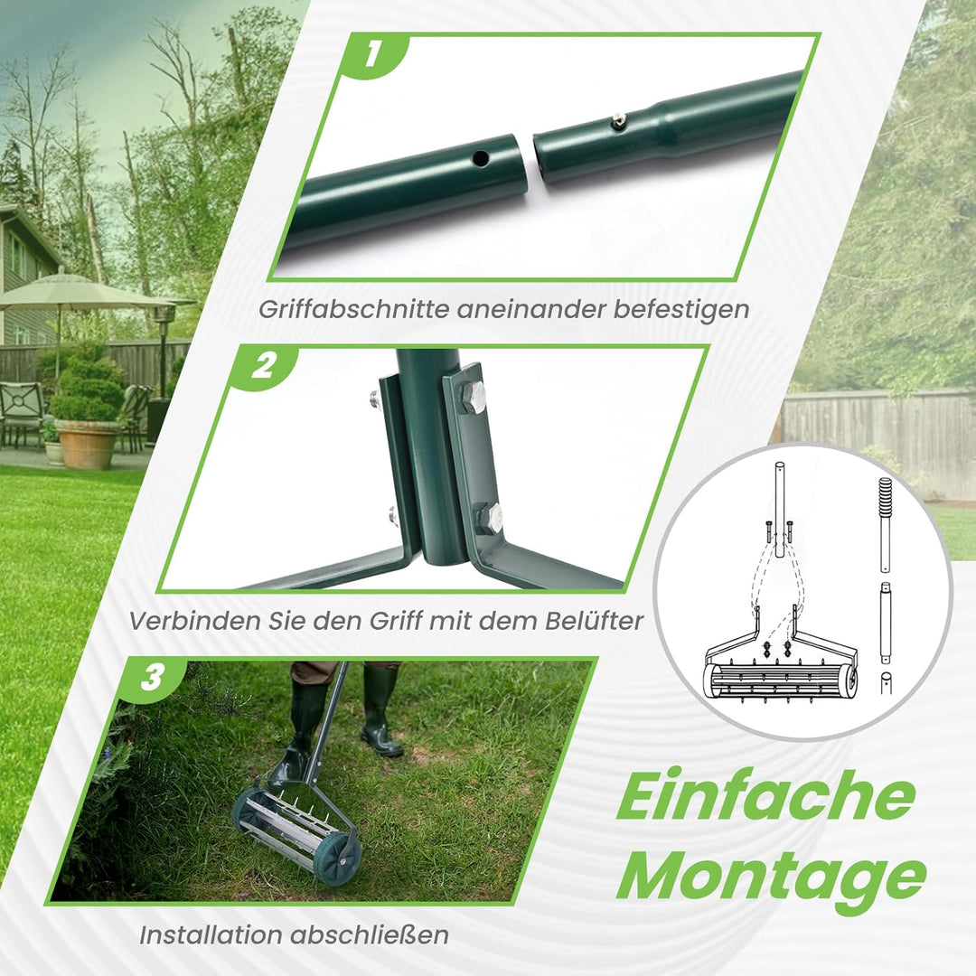 RELAX4LIFE Rasenbelüfter, Rasenlüfter aus Metall, Manueller Handvertikutierer Aerifizierer mit Spike