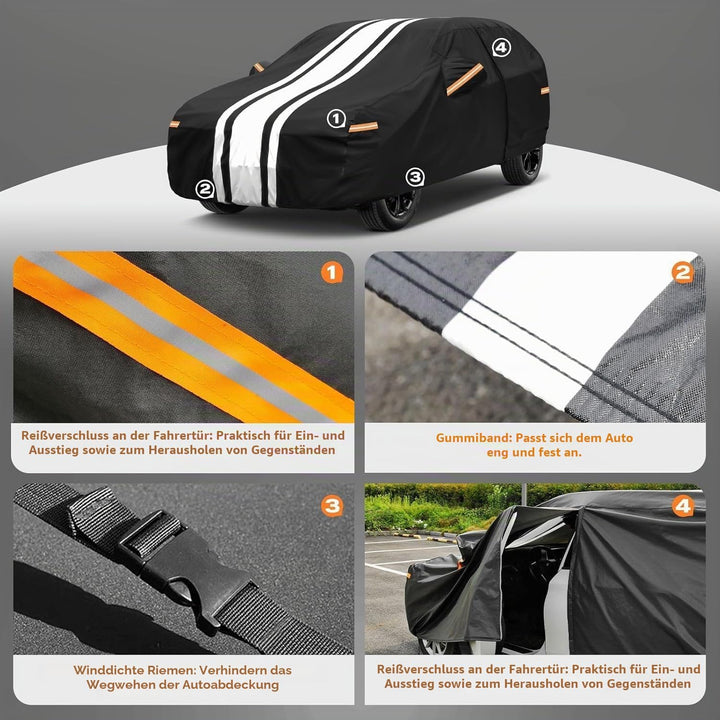 Kayme Robuste Autoabdeckung Wasserdicht, Outdoor Vollgarage Autoplane mit Klebeband und Handtuch – S
