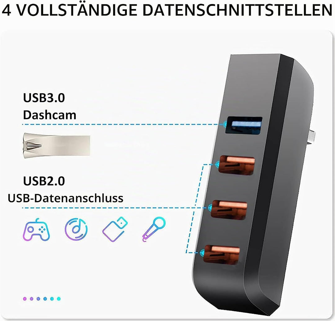 Handschuhfach USB Hub für Tesla Model Y 2021-2024 Model 3 2021-2023, 4-in-1 Multiport Handschuhbox D