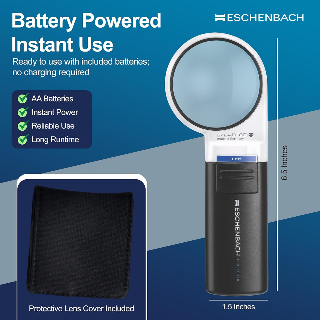 Eschenbach Optik Handlupe mobiluxLED mit LED-Beleuchtung und 6X-Vergrösserung Linsengrösse: (Ø) 58mm