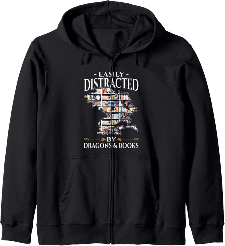 Easily Distracted By Dragons And Books Reading Lovers Gift Kapuzenjacke
