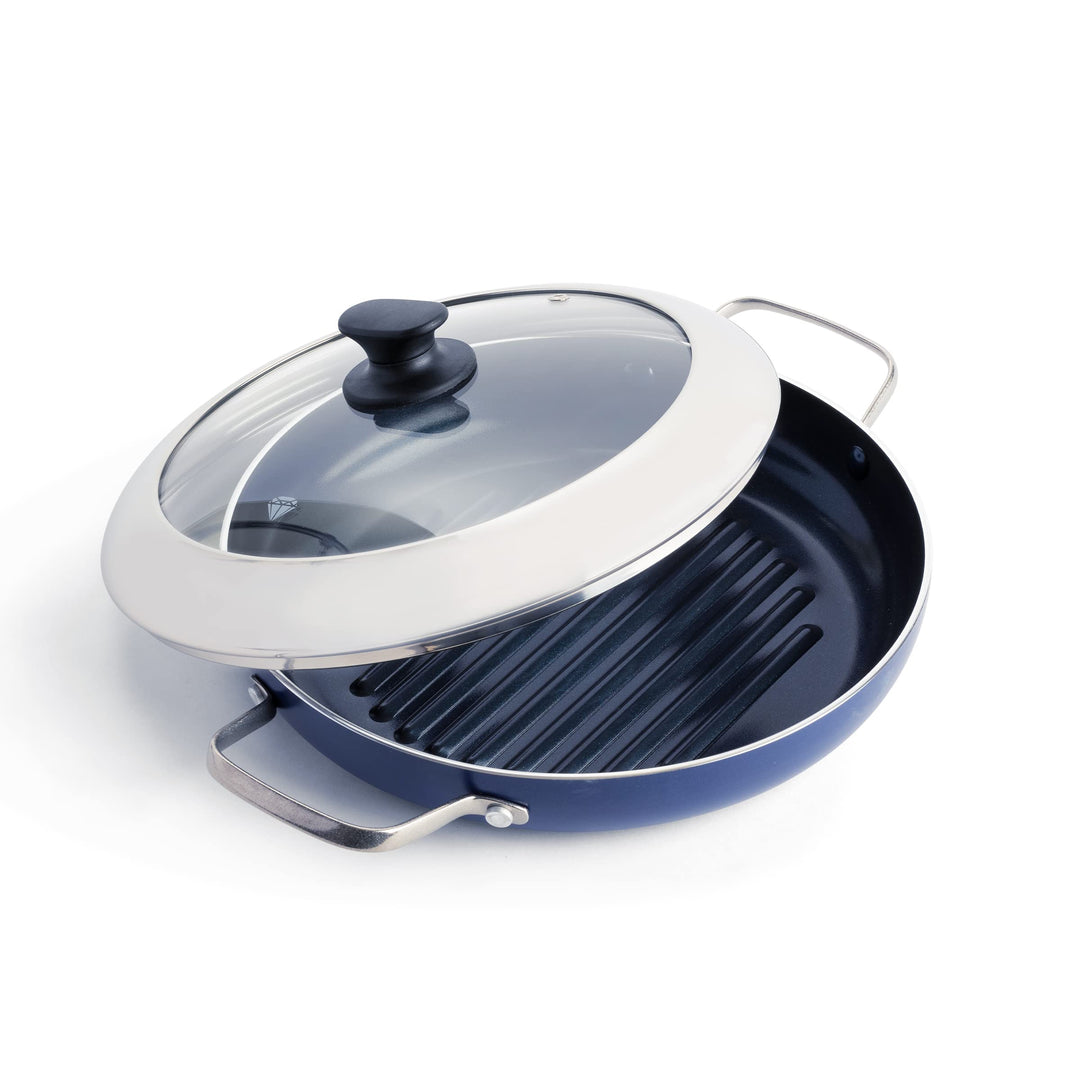 Blue Diamond Cookware Diamantierte Keramische Antihaft-Grillpfanne 28 cm mit Glasdeckel, PFAS-frei,