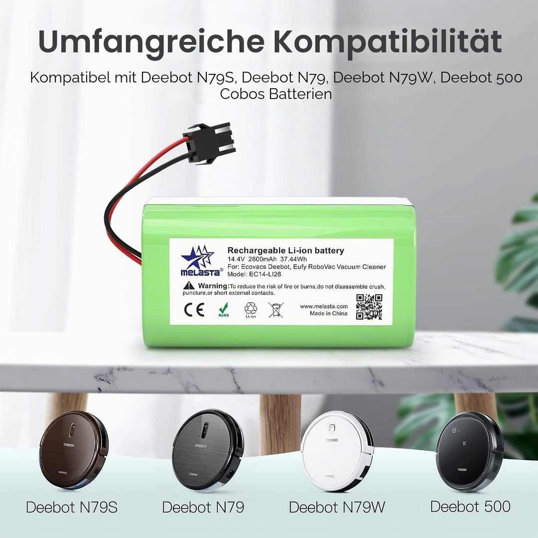 MELASTA 2600mAh Ersatzakku für Ecovacs Deebot N79 N79S DN622, 14,4V Li-Ion Akku Compatible with Tesv