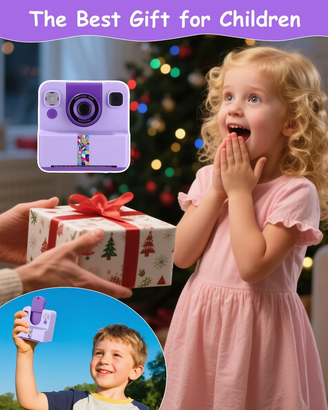 Sofortbildkamera Kinder, 1080P HD Kinderkamera Sofortbildkamera mit Sofortdruck, 32GB SD-Karte & 5 R