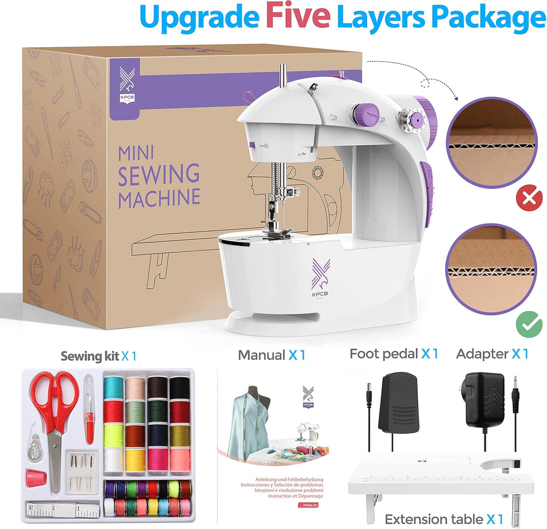 KPCB Nähmaschine Mini mit Verlängerungstisch, Benutzerfreundlich und praktisch Purple And White, Pur