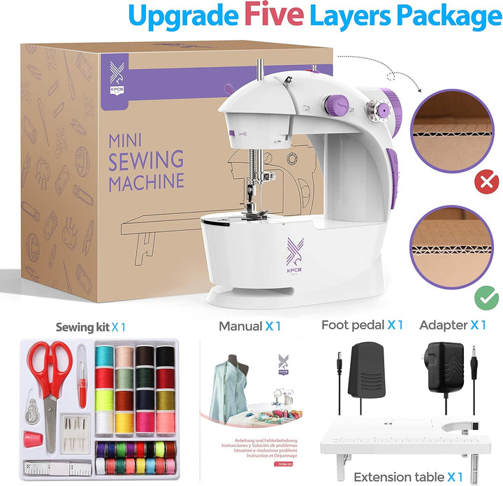 KPCB Nähmaschine Mini mit Verlängerungstisch, Benutzerfreundlich und praktisch Purple And White, Pur