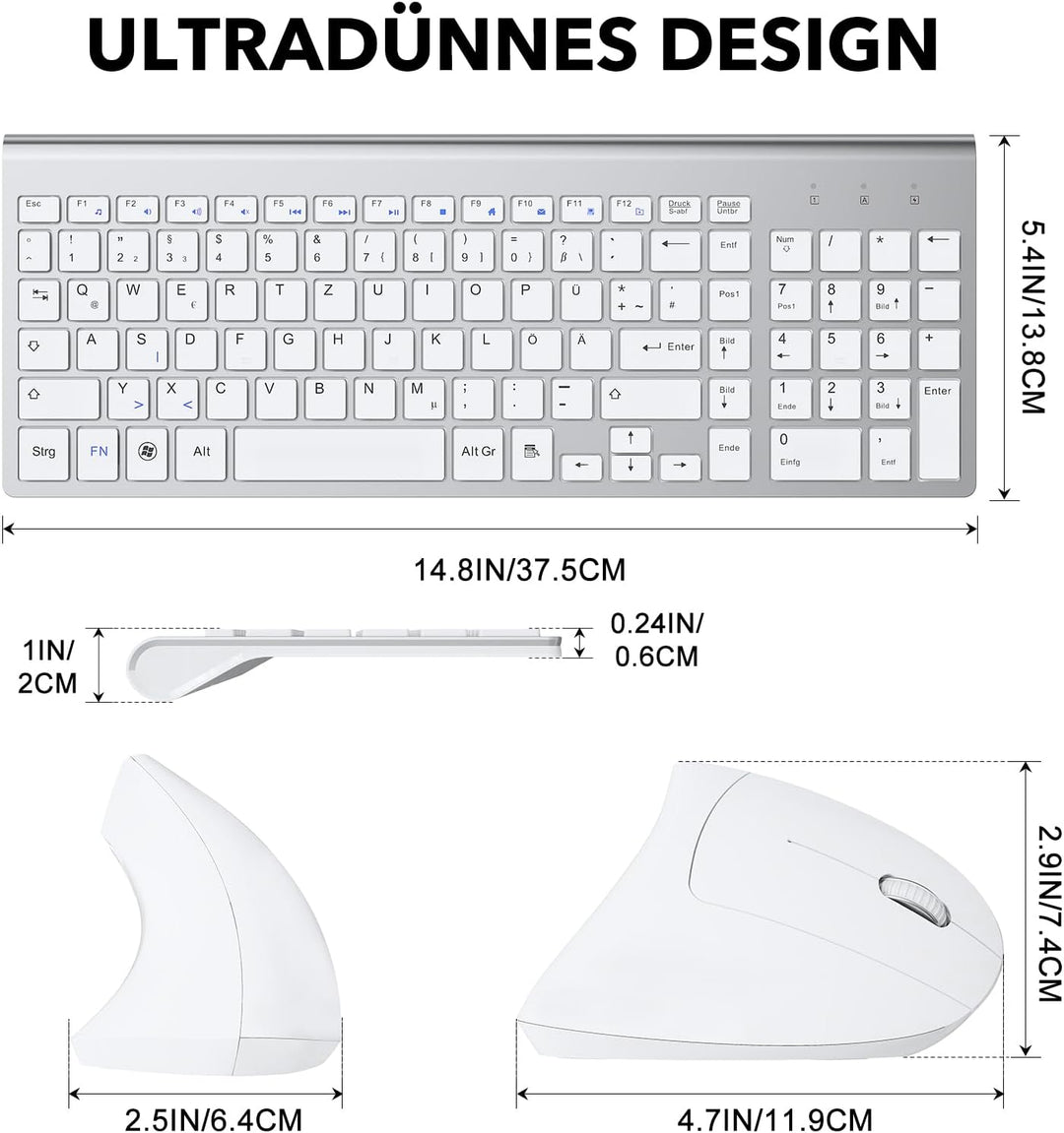 2,4 GHz Kabellose Vertikale Ergonomische Maus und Tastatur Combo Ultradünne tragbare Grösse für PC D