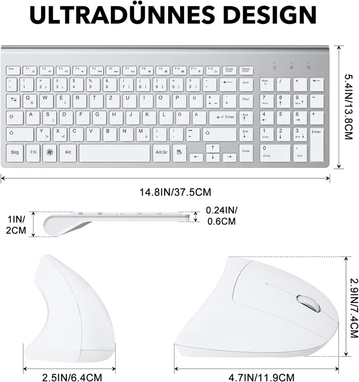 2,4 GHz Kabellose Vertikale Ergonomische Maus und Tastatur Combo Ultradünne tragbare Grösse für PC D