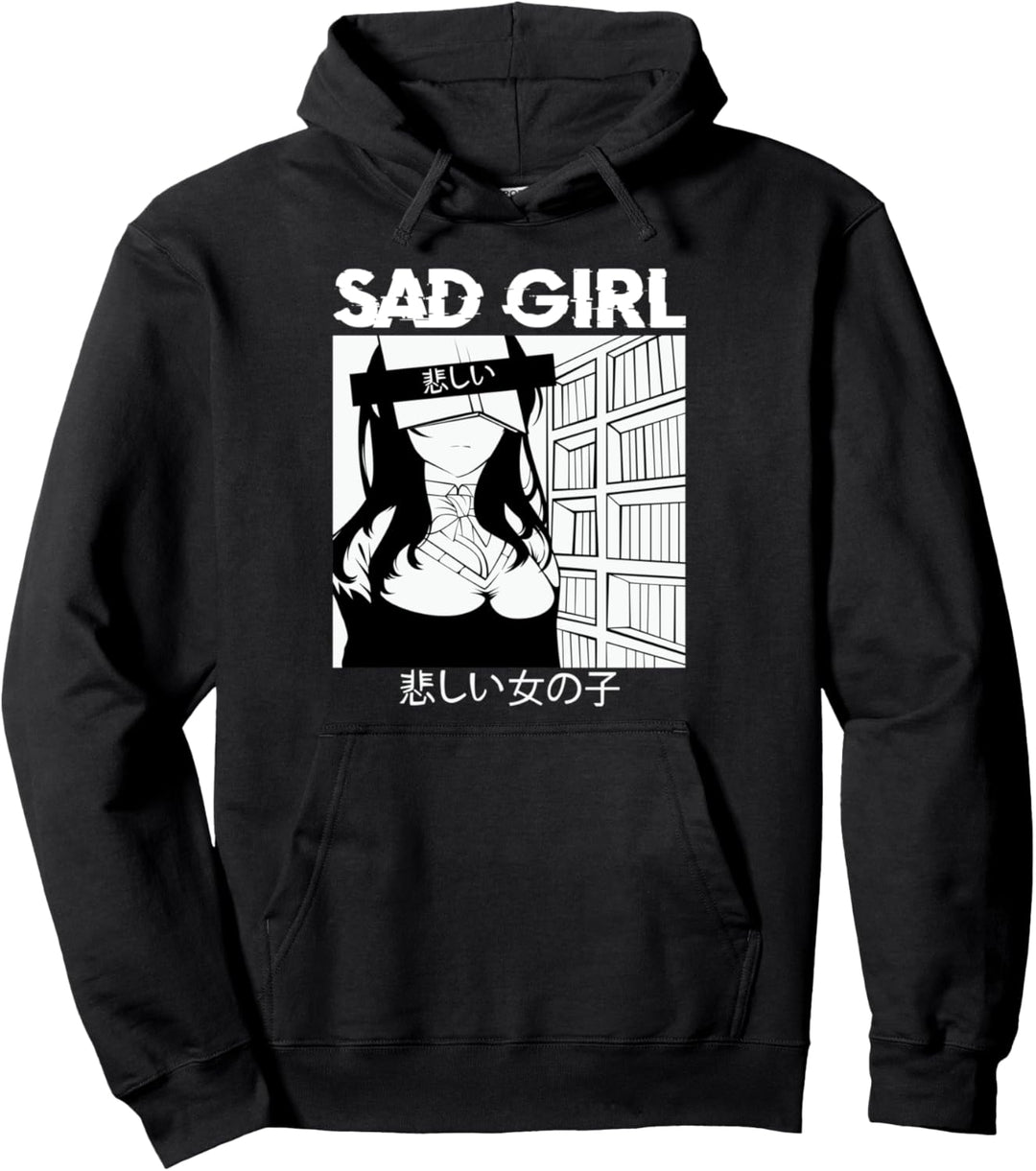 Sad Anime Girl Japanisches Retro Babe Otaku Manga Cosplay Pullover Hoodie