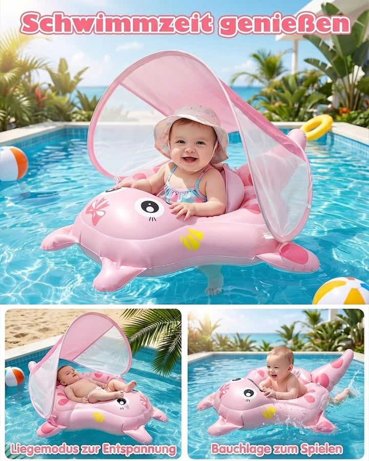Baby Schwimmring mit UPF50+ Sonnendach Entfernbar, Premium Baby Float, Schwimmhilfe verstellbare Sch