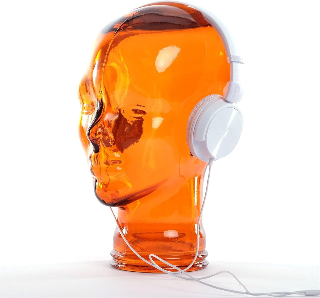 DESIGN DELIGHTS KOPFHÖRERSTÄNDER Mick | Recycling Glas, transparent orange, 29 cm | Deko Kopf