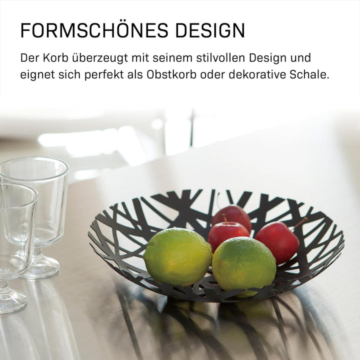 Yamazaki 2498 TOWER Obstschale, Schwarz, Stahl, Minimalistisch, 26 x 26 x 4,5 cm, Schwarz